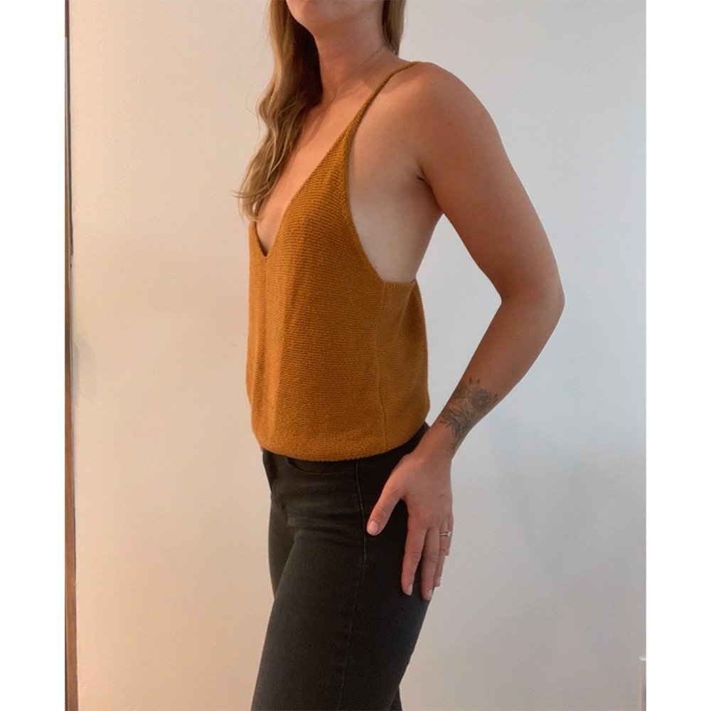 Moth Mustard Crochet Cross Back Tank